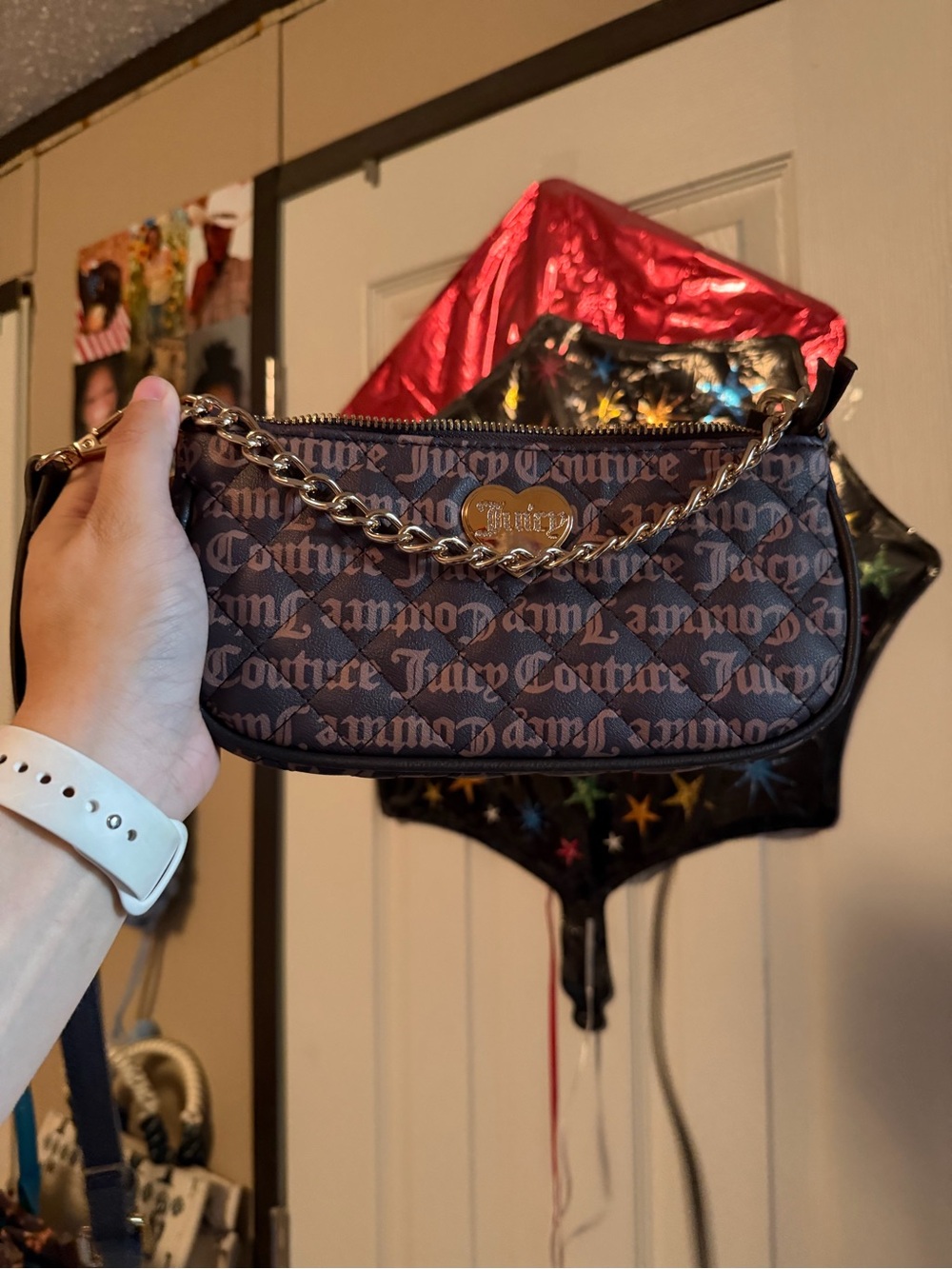 Juicy Couture Brown Logo Mini Shoulder Bag with Gold Chain